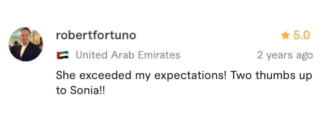 Client review for Sonia Khatun's branding services in Dubai, UK and Europe