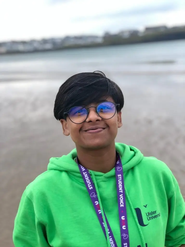 Sonia Khatun in green hoodie, branding and marketing strategist featured on homepage banner with violet gradient background, UK and European market focus