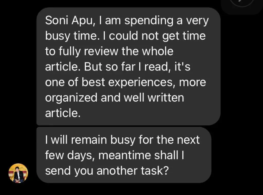 Client testimonial for Sonia Khatun's branding services in Bangladesh, UK and Europe